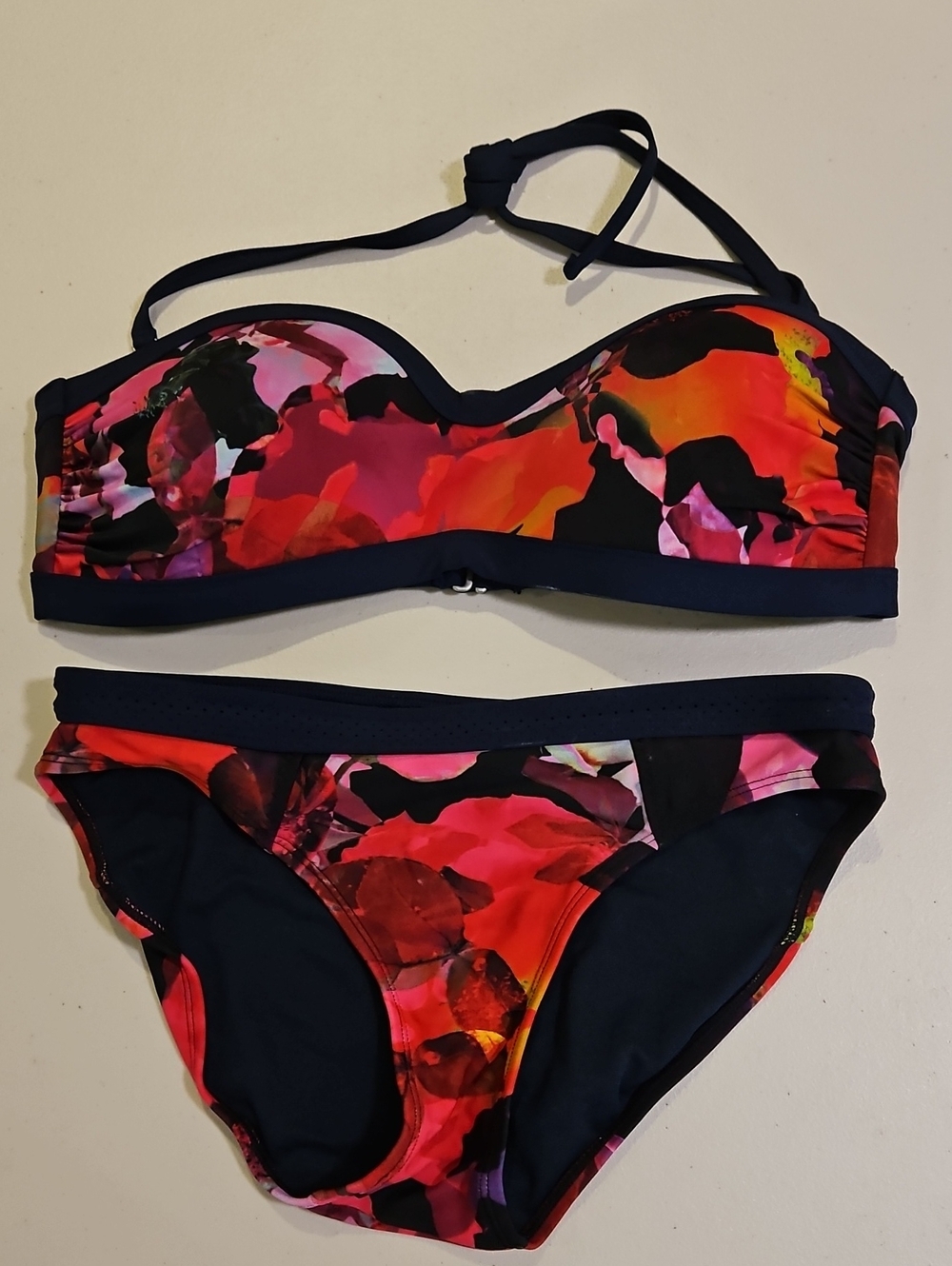 Athleta Floral Bandeau Bikini in Pink, Red, Orange 0247